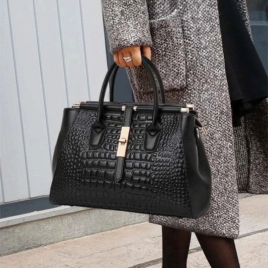 Aidrani Genuine leather women's handbag, fashion crocodile pattern design, high-end luxury cowhide bag large capacity - M & M Global