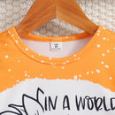 2pcs Girl Sunflower Printed Knitted round Neck Short Sleeved T-shirt Summer Thin Imitation Jeans Slim Fit Long Pants Set