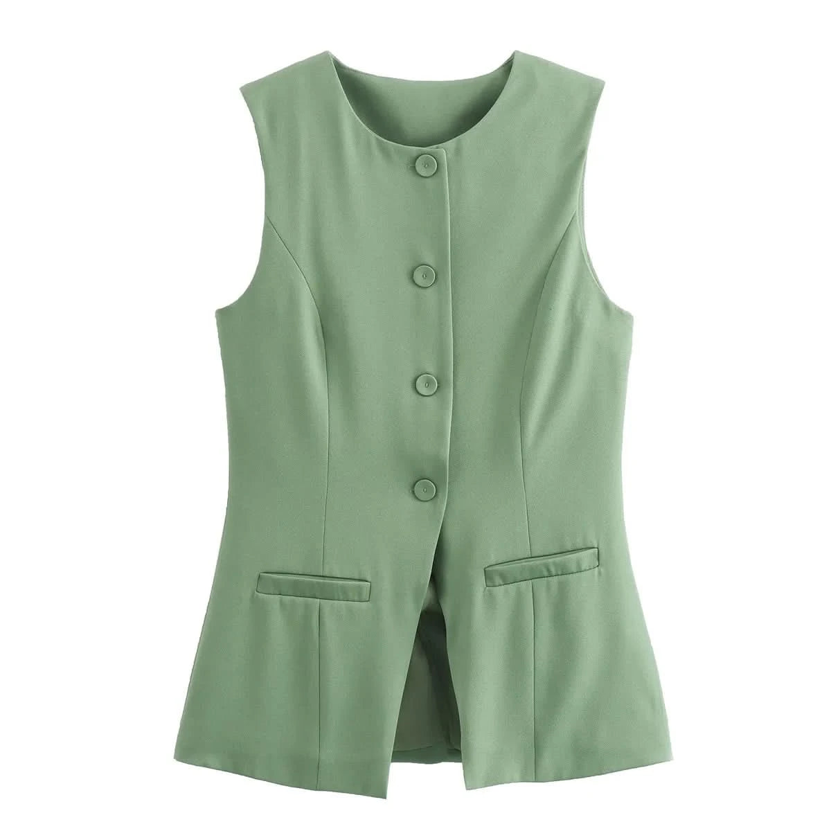 TRAF 2024 White Sleeveless Vest Women Button Summer Vests for Women Jackets Pink Vest Top Women Streetwear Women's Tailored Vest - M & M Global