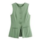 TRAF 2024 White Sleeveless Vest Women Button Summer Vests for Women Jackets Pink Vest Top Women Streetwear Women's Tailored Vest - M & M Global