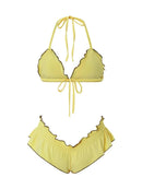 Women Bikini 2024 Patchwork Sleeveless Padded Bra And Frills Thong Bottoms Bikini Women Summer Beach Padded Up Bathing Suits - M & M Global