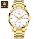 OLEVS Men Watches Waterproof Stainless Steel Quartz Male Wristwatch Gold Watch Fashion Luminous Luxury Calendar Business Clock - M & M Global