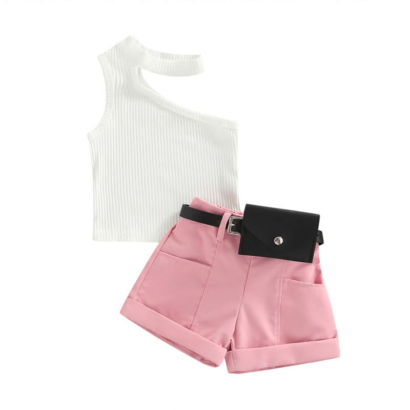 1-5 Years Infant Girl Casual Set Tanks Tops + Shorts + Waist Bag Pockets Decoration Casual Style Girls Summer Clothing Set - M & M Global