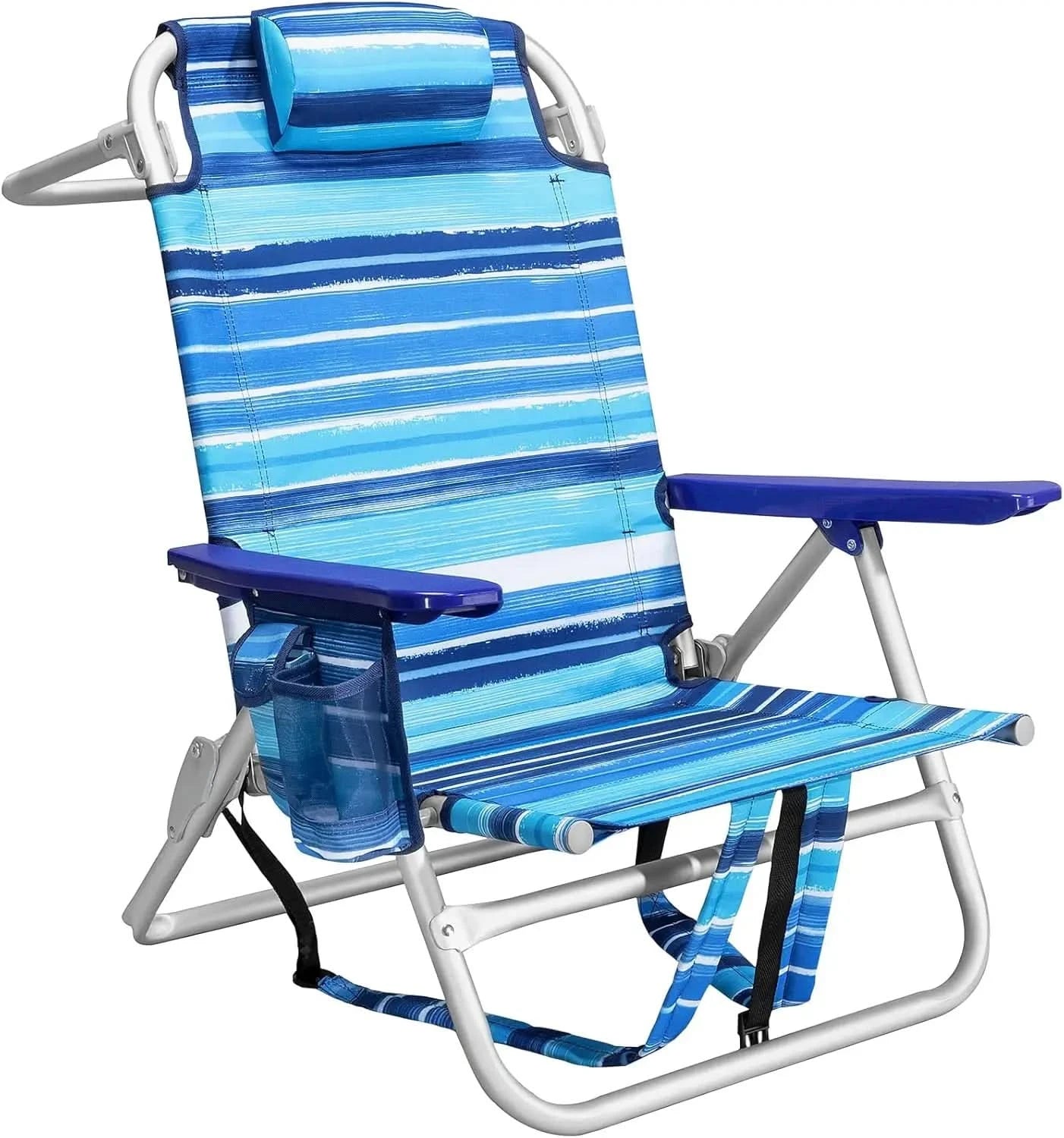 Backpack Beach Chairs for Adults,Pack Folding Heavy Duty Camping Chair with Large Pockets and Cup Holder,Adjustable high Beach