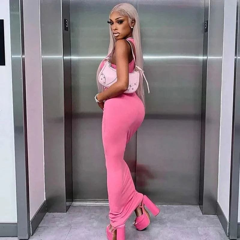 Dulzura Women Fashion 2024 Autumn Sleeveless Club Streetwear Bodycon Pink Pencil Long Dress Wholesale Items For Business - M & M Global