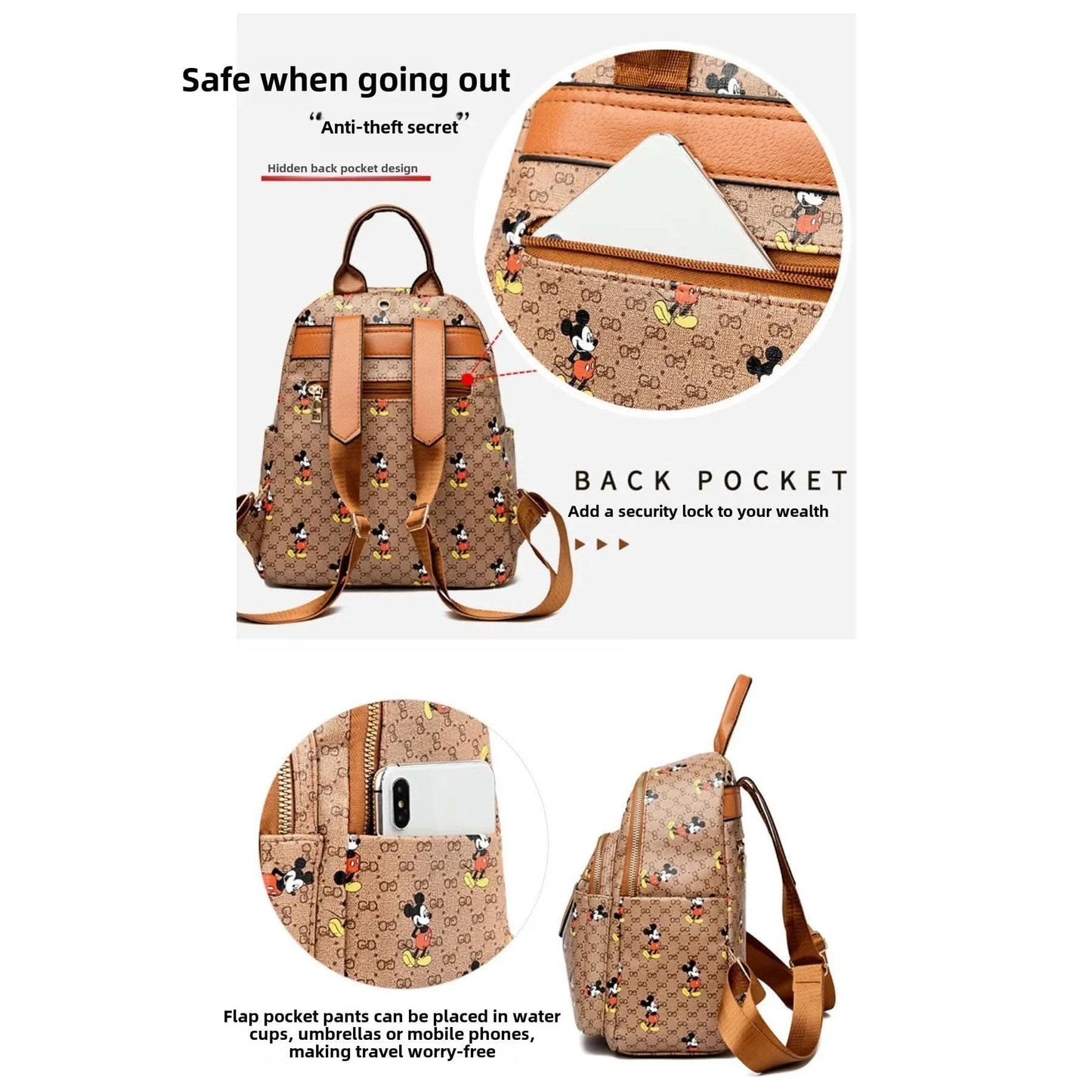 Disney Ladies Backpack Trendy Women's Tote 2025 Mickey Multifunctional Fashion Knapsack Joker Large Capacity Travel Backpack New - M & M Global