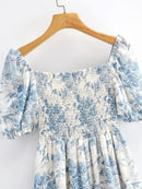 Summer Off-the-shoulder Short Sleeved Floral Split Long Chiffon Dress Swallows Print Fit and Flared Sweet  Ruffles Long Dress - M & M Global