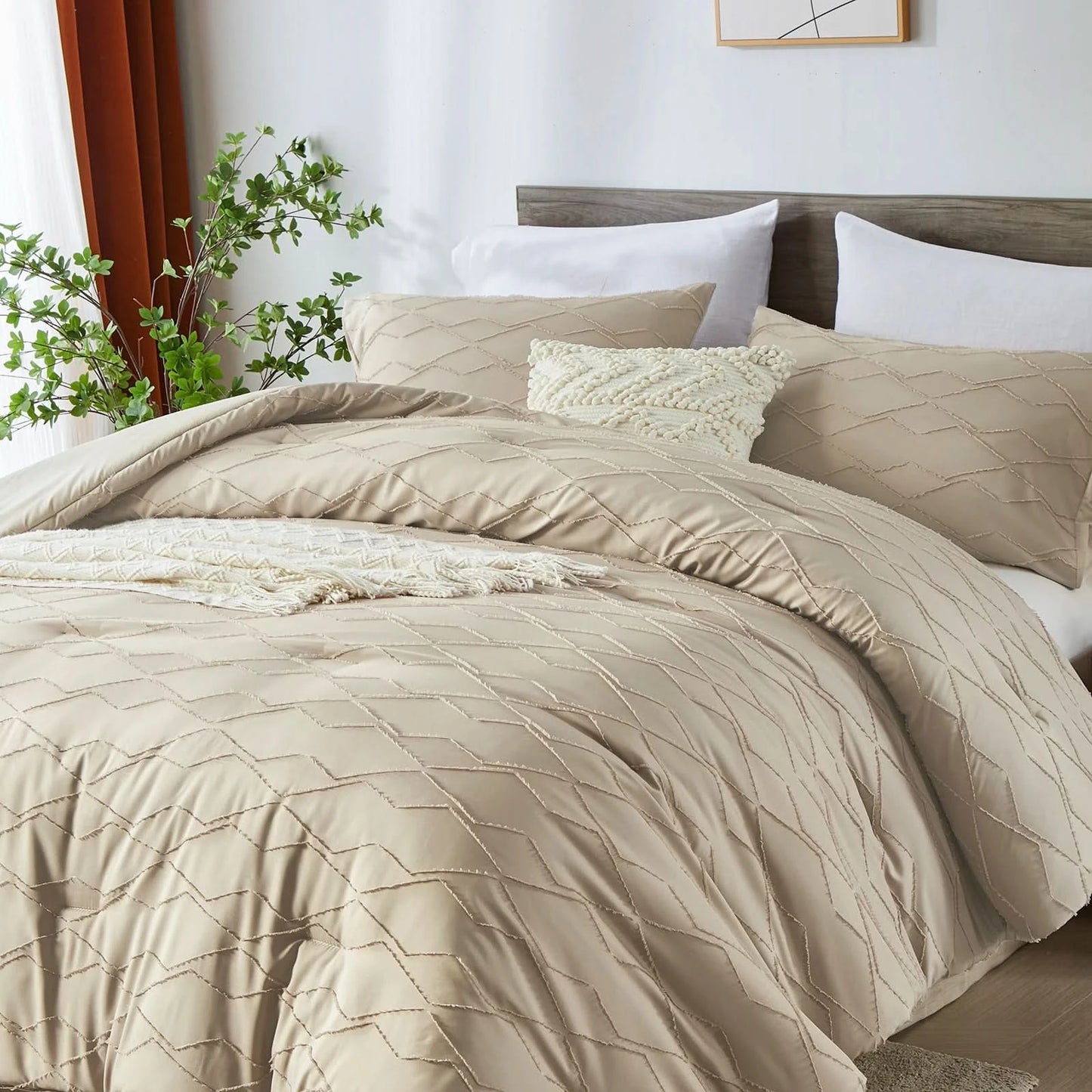 solid color cut flower craft Comforter sets, breathable, 100% microfiber, 1 quilt + 2 pillows, all seasons, machine washable.