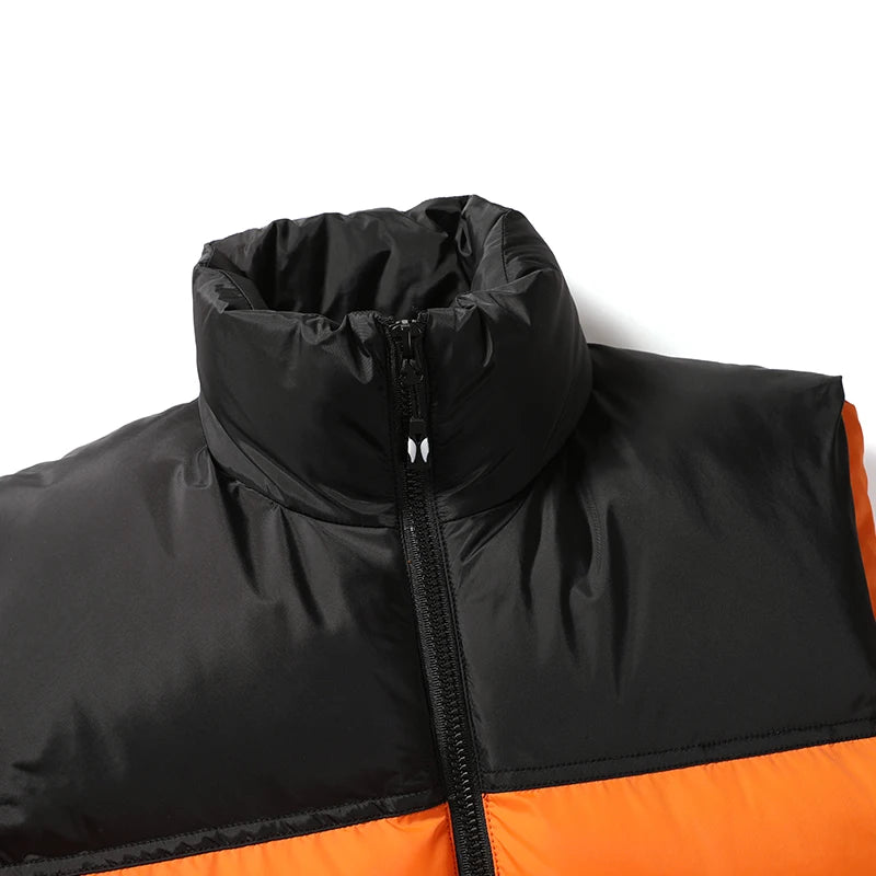 Men's Vest Jacket Autumn Winter Parkas Oversize Stand Collar Zipper Pockets Orange Windbreaker Waistcoat Plus Size Same