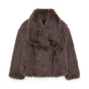 HH Women Elegant Faux Fur Coat Warm Fluffy Loose Long Sleeve Lapel Jacket Autumn Winter Fashion High Street Lady Outerwear