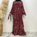 Muslim Women's dress Casual print bark crepe long dress Zipper collar long sleeves loose Muslim maxi dress - M & M Global