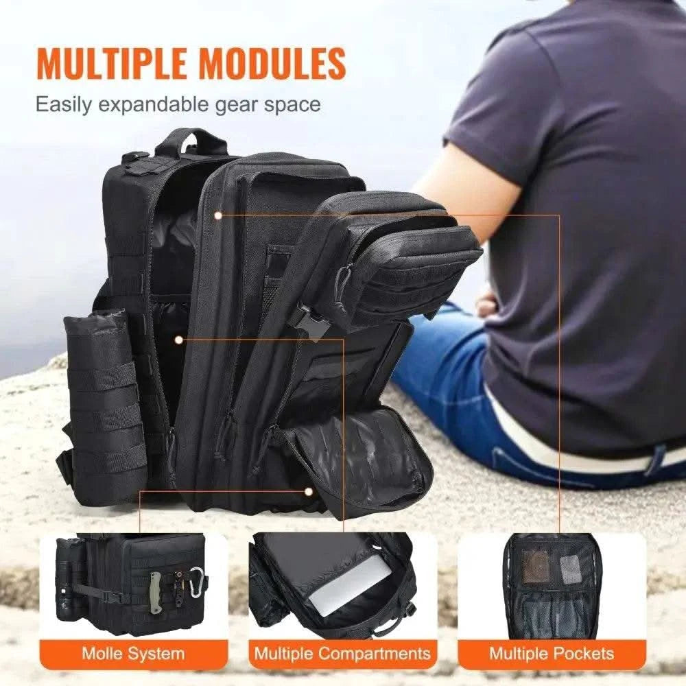 45L Tactical Military Backpack Molle Compatible 3 Compartment for men 's Hiking Bug Out Bag With Bottle Holder - M & M Global