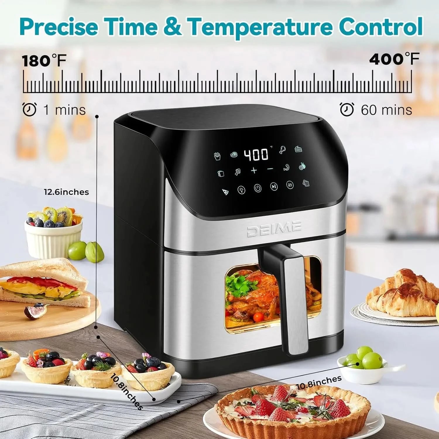 Air Fryer 6.2 QT Oilless 1500W Large Capacity Oven Air Fryers Healthy Cooker with 10 Preset, Visual Cooking Window, Non-Stick Ba - M & M Global