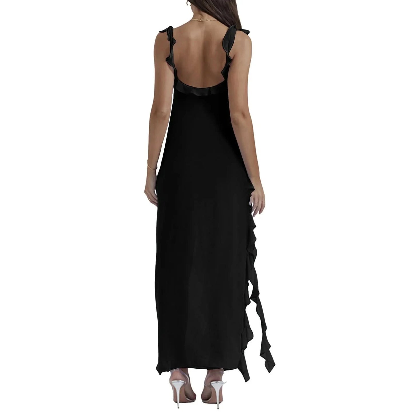 Elegant High Slit Streamer Ladies Dress Sexy Square Neck Slip Dresses Hot Girl Style Long Dress Ruffle Irregular Party Dresses - M & M Global