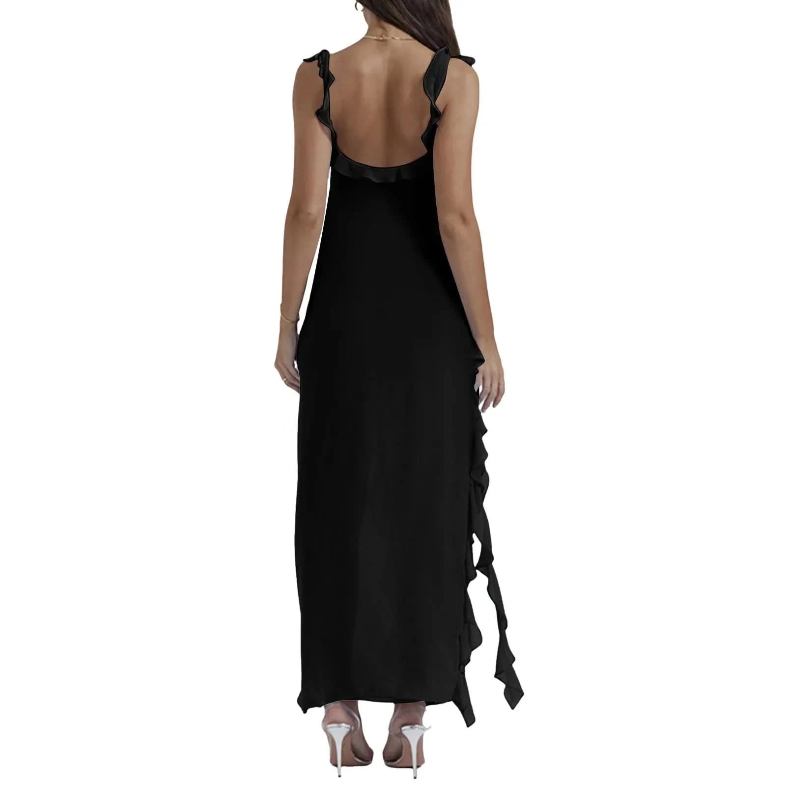 Elegant High Slit Streamer Ladies Dress Sexy Square Neck Slip Dresses Hot Girl Style Long Dress Ruffle Irregular Party Dresses - M & M Global