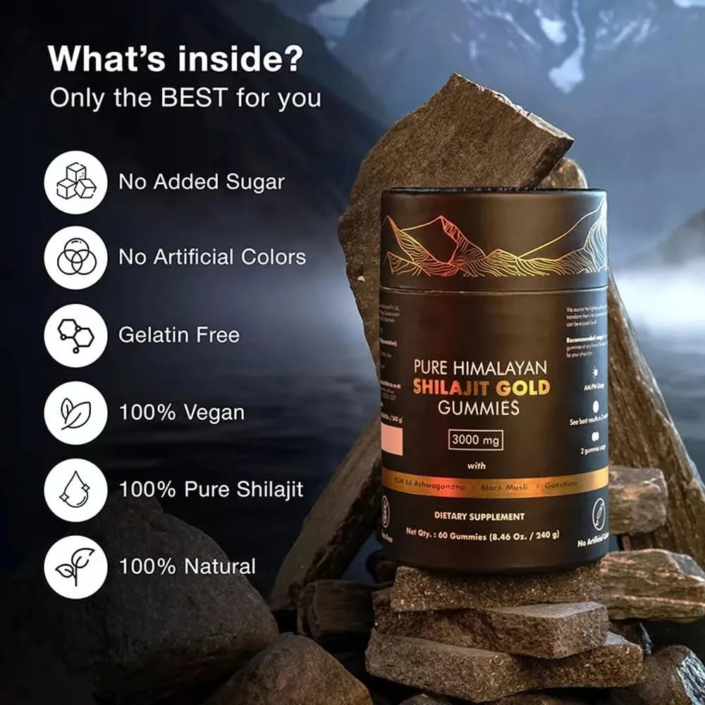 Pure Himalayan Shilajit Gummies, 3000 Mg Gold Grade Shilajit with Ashwagandha, Gokshura for Energy and Immune Support - M & M Global