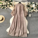 Sweet Pleated Vintage Three-dimensional Flower Loose Long Dress Chic Evening Korean Fashion Fashion Women Summer Dresses - M & M Global
