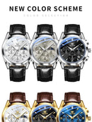 OLEVS Original Watch Leather Strap Moon Phase Luminous Quartz Watches for Man Waterproof Calendar Business Trend Wristwatch - M & M Global