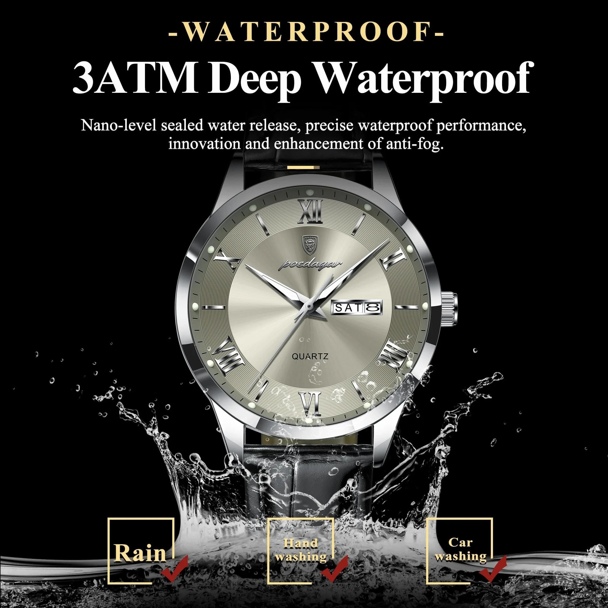 POEDAGAR Top Luxury Watch For Men Military Waterproof Luminous Date Week Man Wristwatch Leather Men's Quartz Watches Sport Reloj - M & M Global