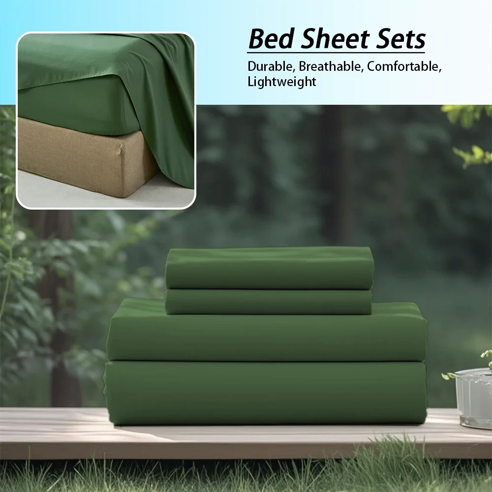 3/4PC Solid Color Bedding Set – Soft & Fashionable All-Season Bed Sheets with Fitted Sheet, Flat Sheet & Pillowcases