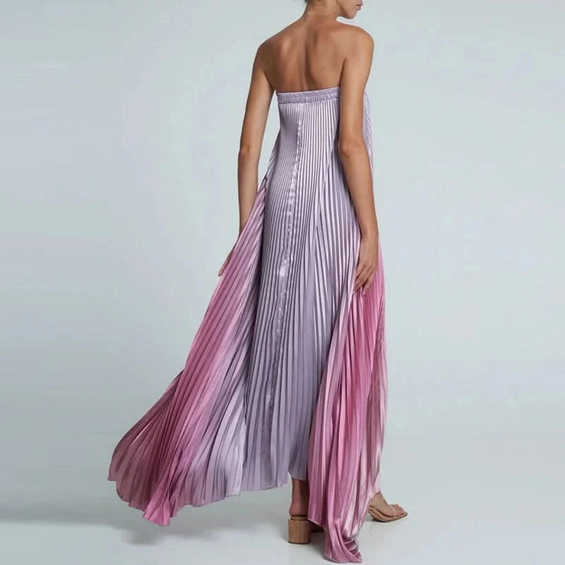 Elegant Sleeveless Off Shoulder Gradient Long Dress Women's Fashion Backless Folds Gala Gowns New Female Irregular Evening Dress - M & M Global