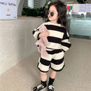 Baby Girl Boy Cotton Striped Clothes Set Hoodie and Shorts 2pcs Infant Toddler Child Tracksuit Spring Autumn Summer 1-7Y - M & M Global