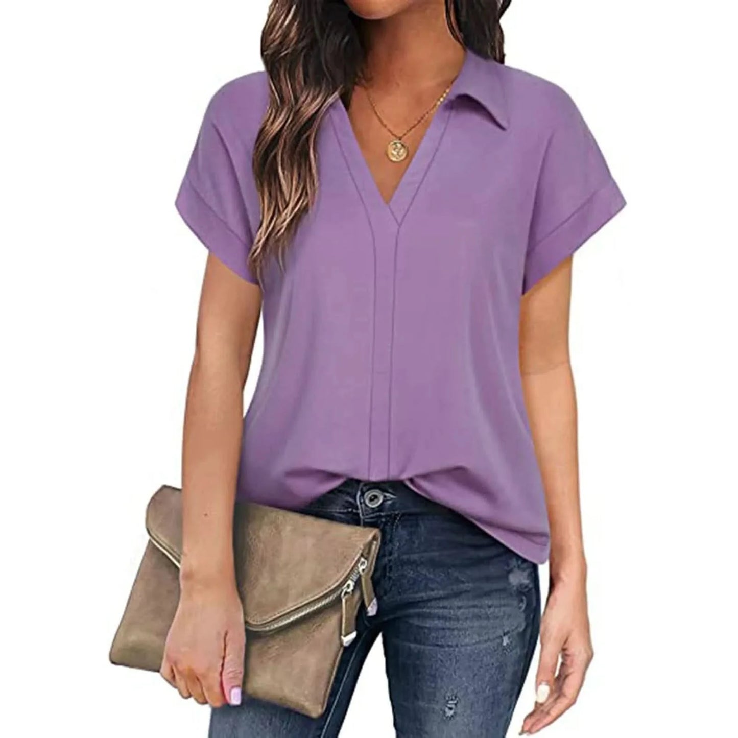 Shirts & Blouses Women'S Short Sleeve With V Neck Tunic Elegant Women'S Blouses Casual Blouse Blusas Elegantes Para Mujer 2024 - M & M Global