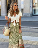 boho print maxi skirt women fashion high waist 3D printting long dress casual loose summer high waist skirts for women 2024 - M & M Global