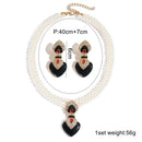 Bride Wedding Jewelry Set Elegant Enamel Rhinestone Love Imitation Pearl Beaded Necklace and Earrings Women's Party Accessories - M & M Global