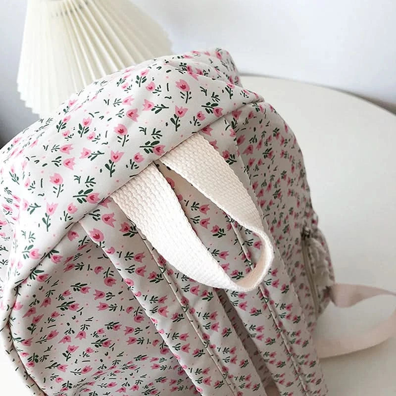 Student School Backpack Floral White School Bags For Teenage Girls Cute Women's Backpack Book Bag Nylon Rucksack - M & M Global