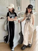 Girls' summer casual suit, new children's fashionable T-shirt, casual pants, summer dress, foreign short-sleeved two-piece set, - M & M Global