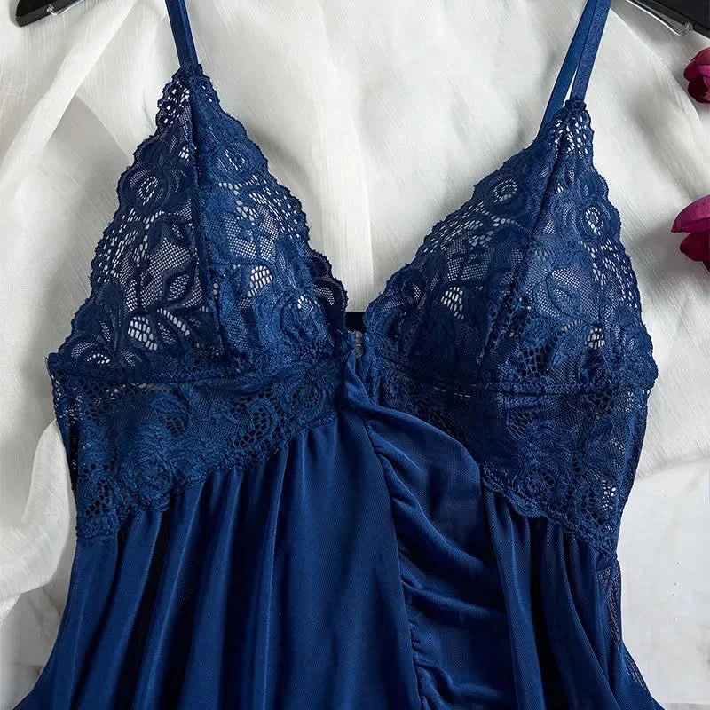 Tulle Suspenders Exquisite Women's Lencerias Lace V-Neck Underwear Semi-transparent Thong Dress Set Females Lingerie Nightgowns - M & M Global