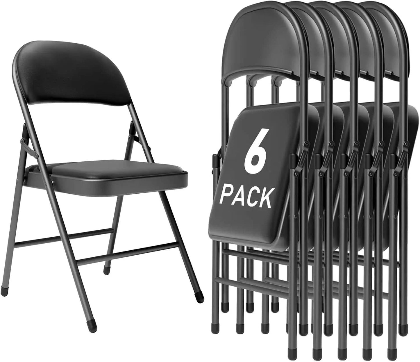 6 Pack Black Folding Chairs with Padded Cushion and Back for Outside Portable Stackable Commercial Foldable Chairs