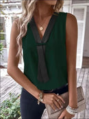 Elegant Women's Blouse Tees 2023 Summer Fashionable Style V-Neck Panel Sleeveless Top Lady Shirt S-XXXL - M & M Global