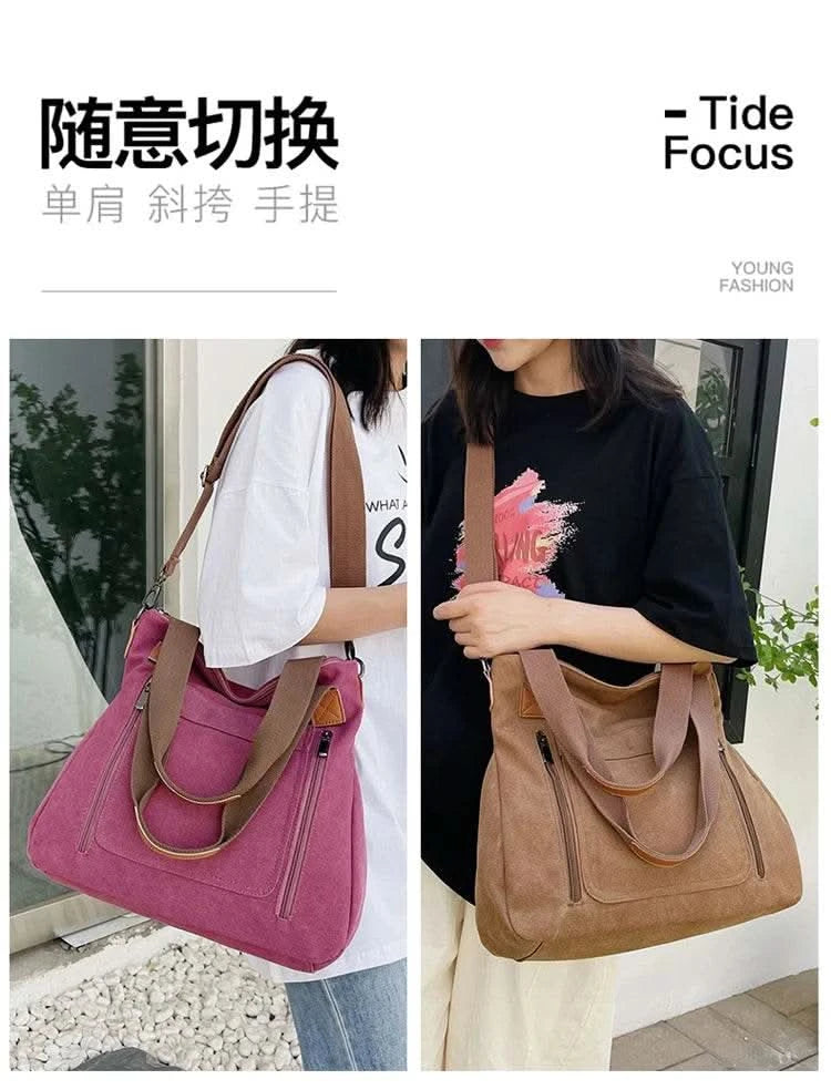 Cross-border large-capacity canvas women's bag, casual cross-body bag, Korean-style fashionable tote bag, simple handbag, new st - M & M Global