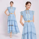 JAMERARY Designer New Summer Holiday White Embroidery Cotton Long Dress Women Sleeveless Midi Prom Evening Dresses Party Robe - M & M Global
