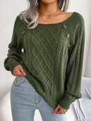 Women Casual Square Collar Buttons Long Sleeve Knitted Pullover Sweaters for Autumn Winter 2026