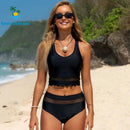 Beachsissi-Solid Cutout Scalloped Mesh Patchwork Bikini Set Swimwear Summer Bathing Beachwear New - M & M Global