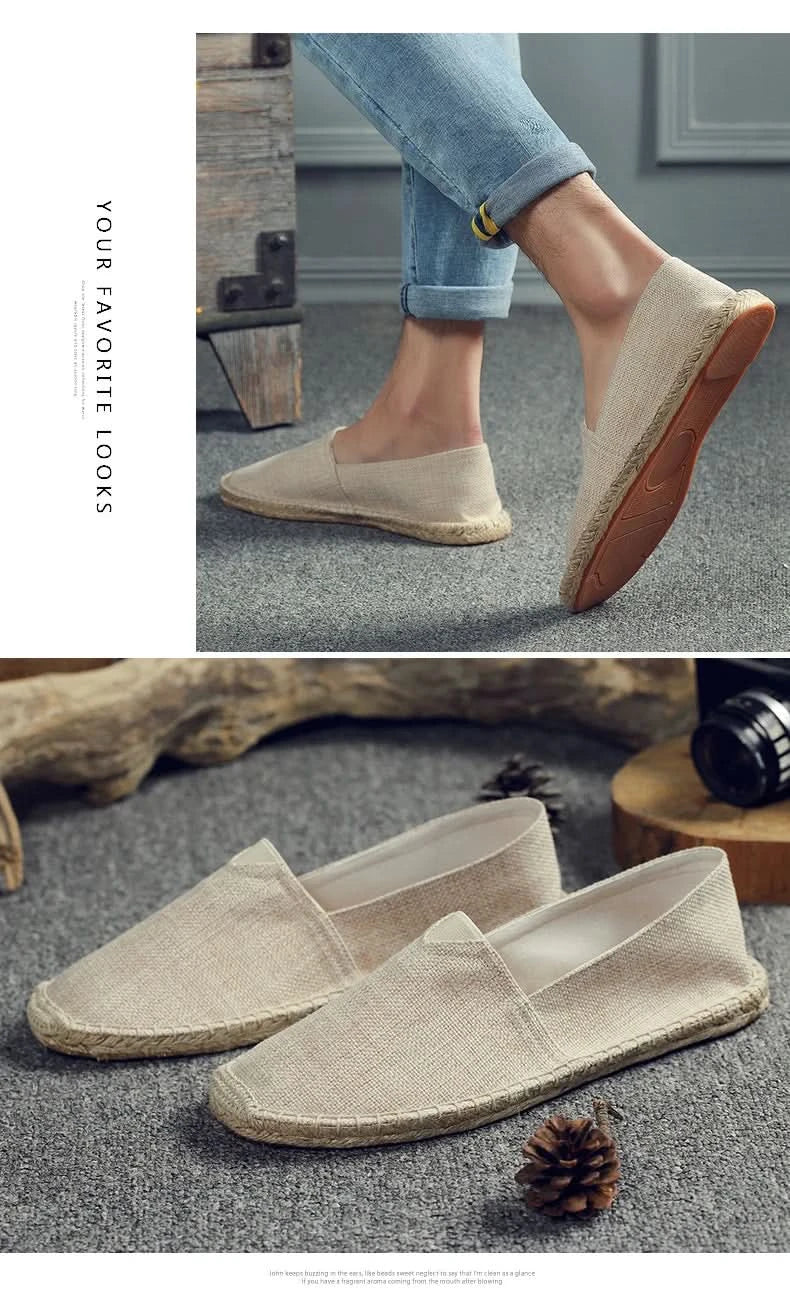 Women Sewing Flax Shoes Slip on Loafers Casual Shoes Man Espadrilles Hemp Canvas Flat Shoes Plus Size Fisherman Driving Footwear - M & M Global