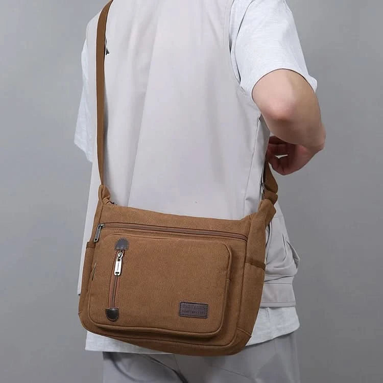 Men's Multi Pocket Casual Shoulder Bag - Adjustable Shoulder Strap, Zipper Closure, Ideal for Daily Commuting - M & M Global