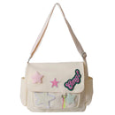 Women Cute Messenger Bag Large Capacity Canvas Student School Bag Star Letter Applique Candy Color Leisure Travel Outdoor Bag - M & M Global