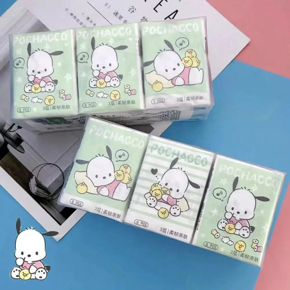 Kawaii Hello Kitty Handkerchief Paper Cartoon Sanrio Pochacco Kitty Printed Napkins Portable Small Pocket Tissues Facial Paper - M & M Global