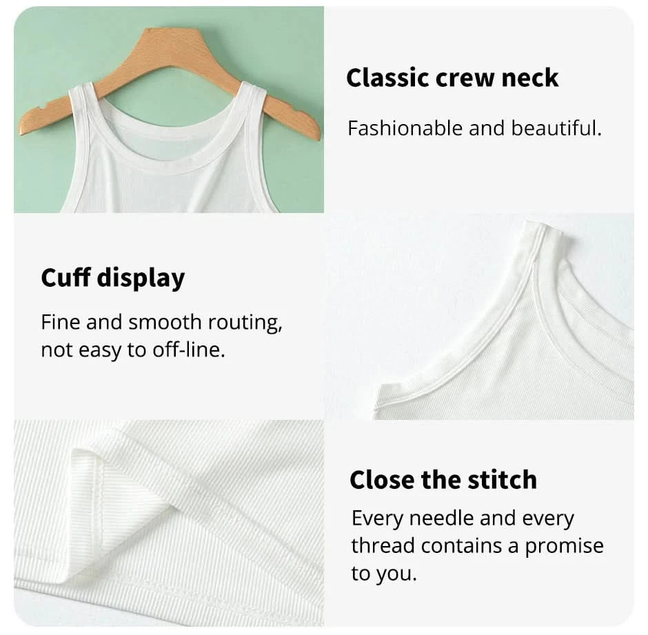 European and American Size Ladies Suspender Vest Sleeveless Top Solid Color Sexy Thread Bottoming Vest for Four Seasons. - M & M Global