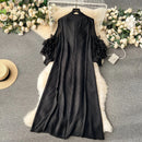 Sweet Pleated Vintage Three-dimensional Flower Loose Long Dress Chic Evening Korean Fashion Fashion Women Summer Dresses - M & M Global