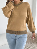 Autumn Winter Causal Round Neck Striped Sweaters Woman 2025 Lantern Long Sleeve Knitted Pullover White Red Khaki Women Clothes