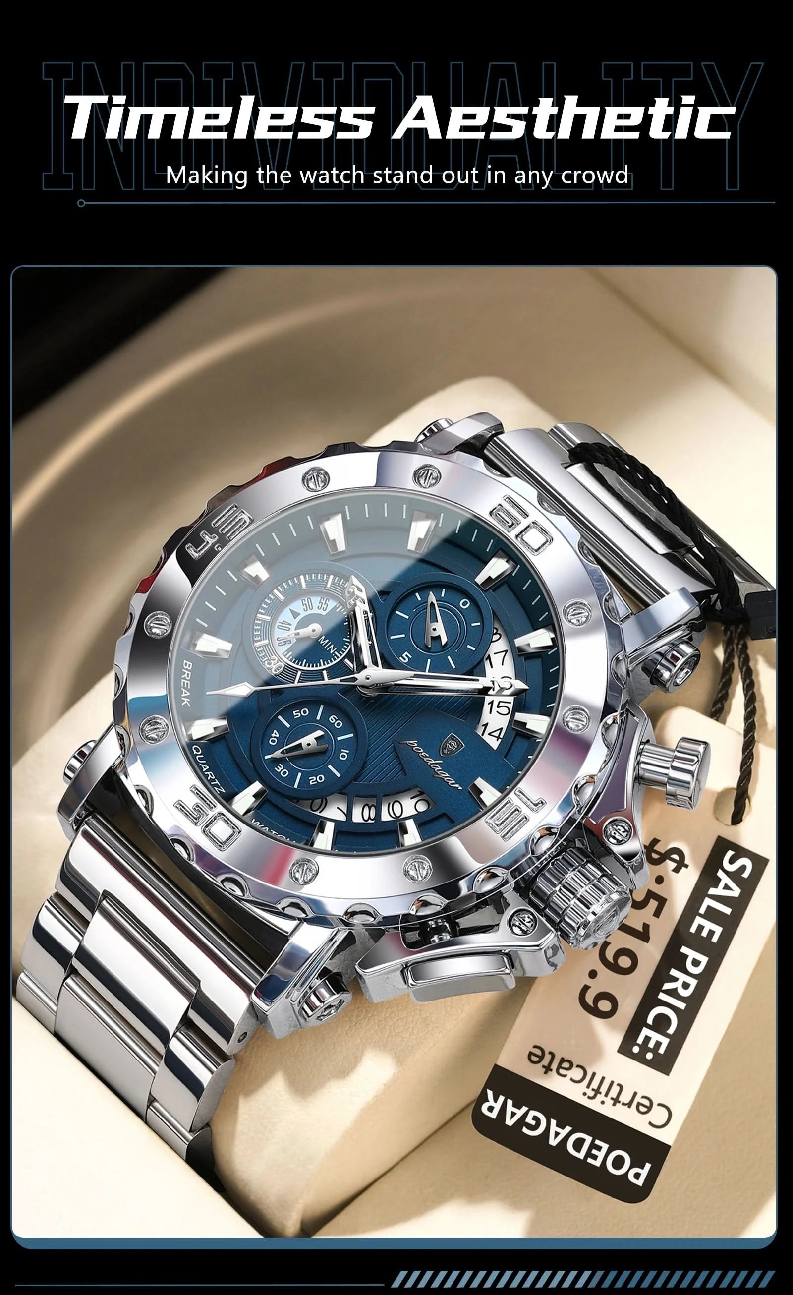 POEDAGAR Luxury Watch For Men Calendar Luminous Waterproof Man Clock Male Chronograph Stainless Steel Men's Quartz Watches Reloj - M & M Global