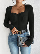 Women's Fashion Diamond Collar Knitted Base Shirt Casual Long Sleeve Top Knitwear Trendy Elegant Style