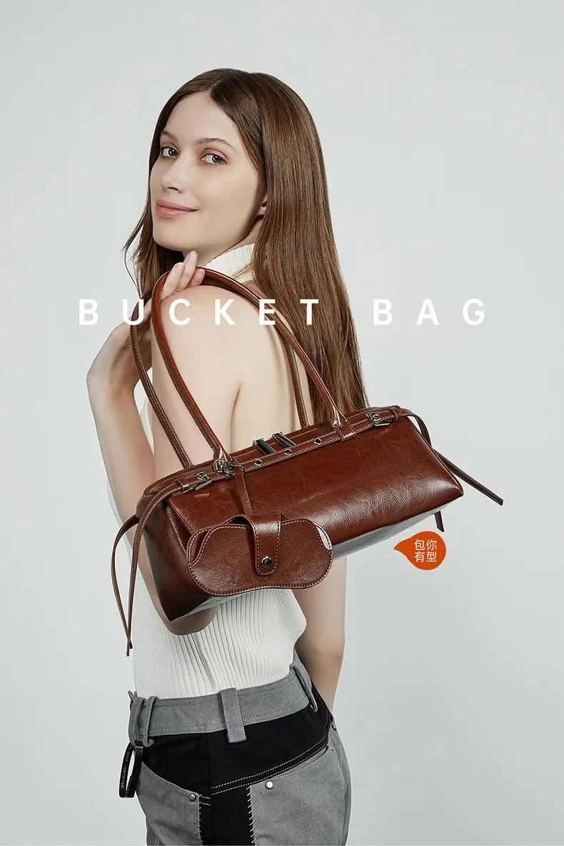 Genuine Leather Women's Baguette Bag Niche Retro Motorcycle Trend Cool belt Handbag New Luxury Design Shoulder Underarm Bag - M & M Global