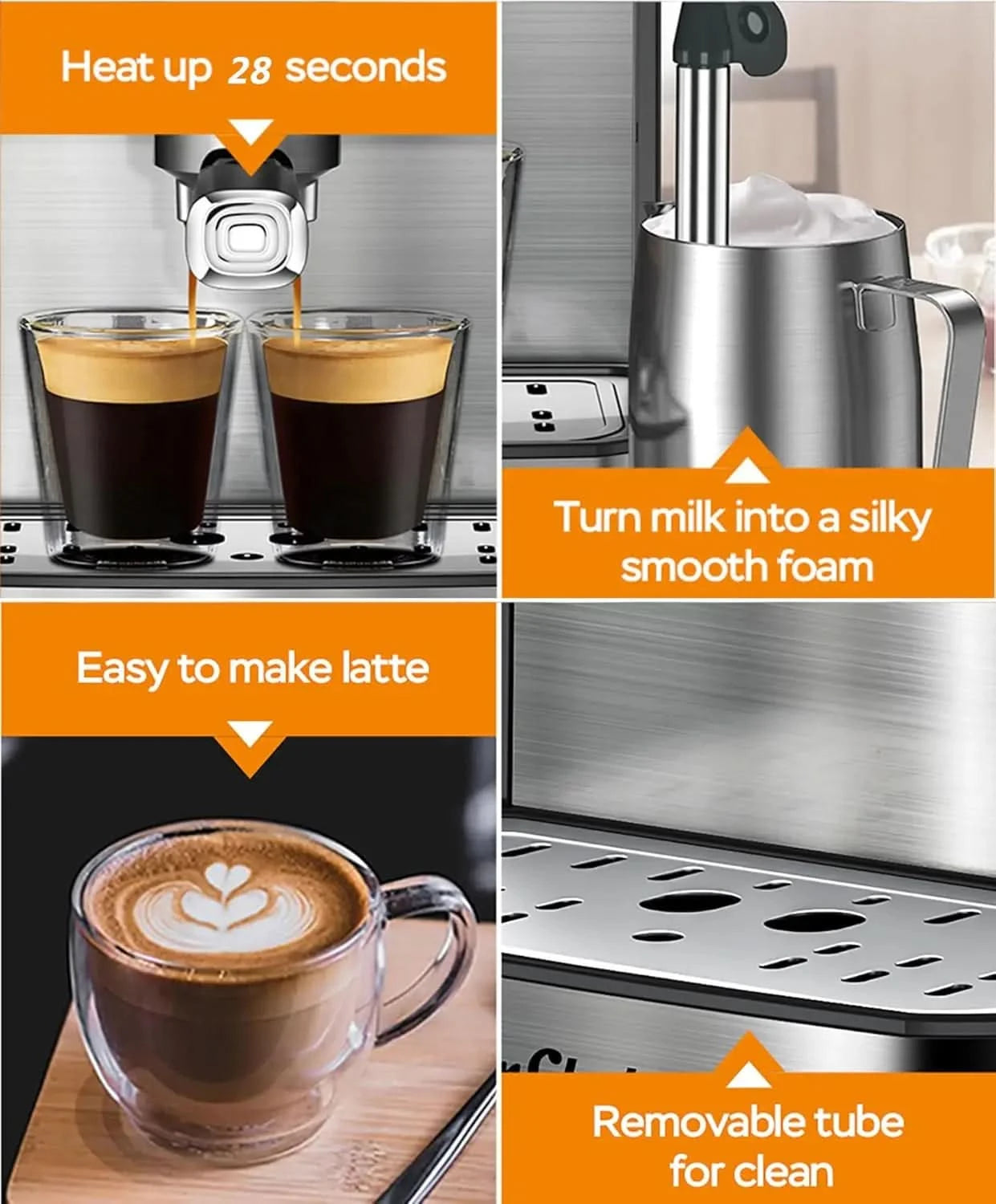 Espresso Machine 20 Bar Professional Compact Homehold Coffee Espresso Maker with Milk Frother Steam Wand 54oz Water Tank Low Noi - M & M Global