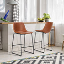 JHK Leather Modern Bar Bench 2-piece Set Armless Metal Leg Brown Bar Bench with Backrest Home Chair Living Room Furniture